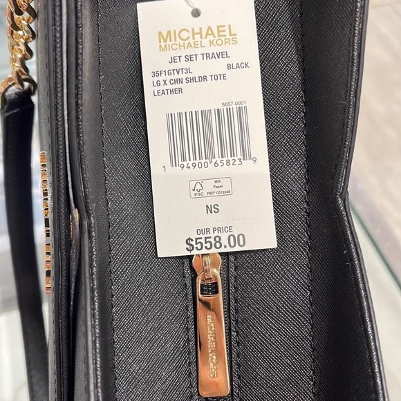 Michael Kors Jet Set Travel Large Chained Tote Shoulder Bag MK Black NWT